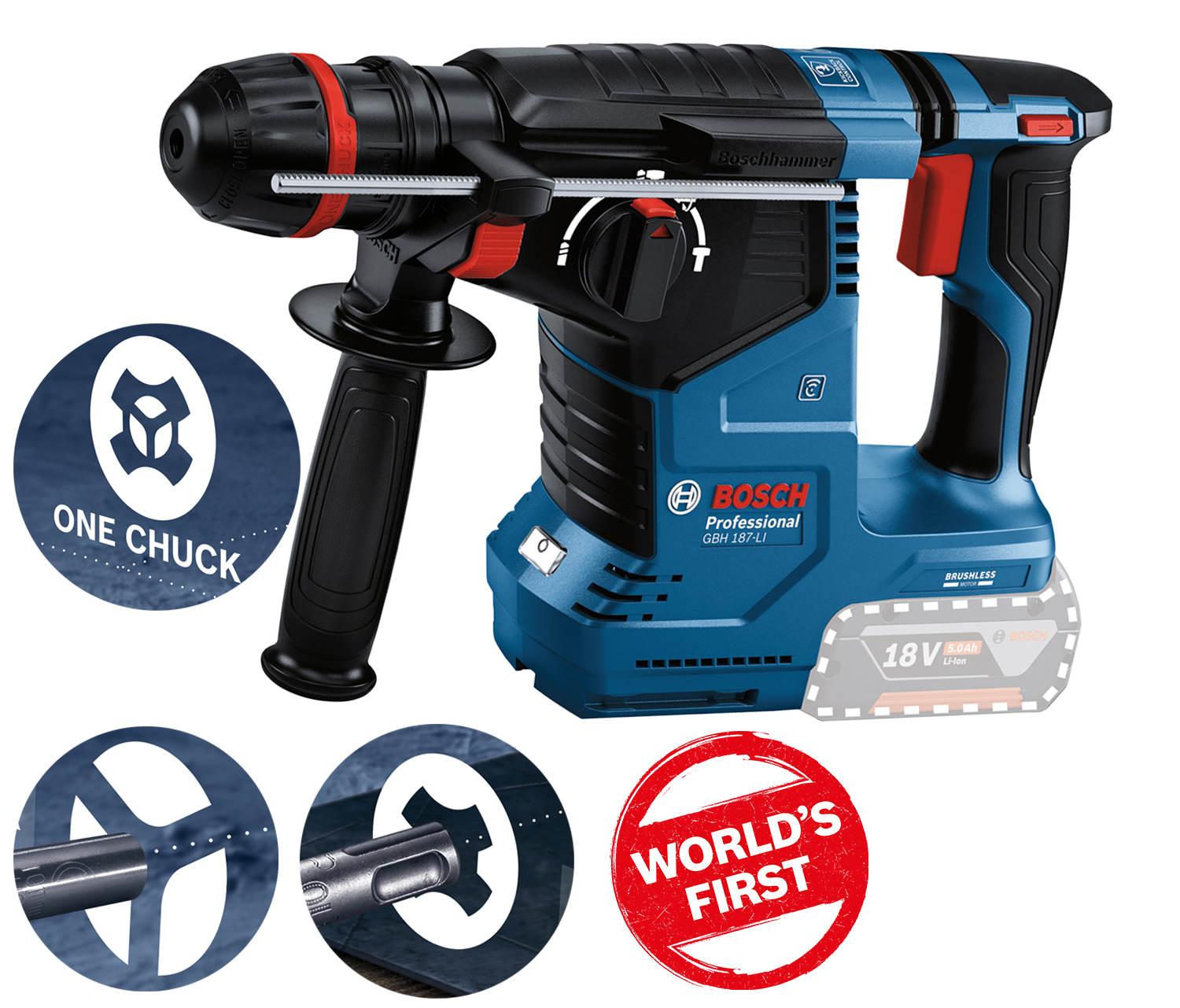 Перфоратор акумуляторний BOSCH GBH 187-LI ONE Chuck (без акб) (0611923120)